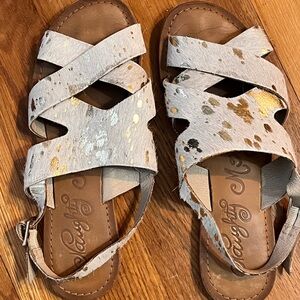 White Metallic Spot Leather Strap Sandals